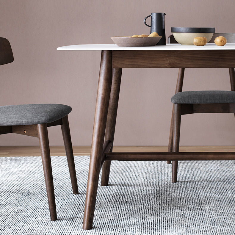 Solid Wood Mid-Century Modern Table Rectangle Sintered Stone Top Table with Trestle
