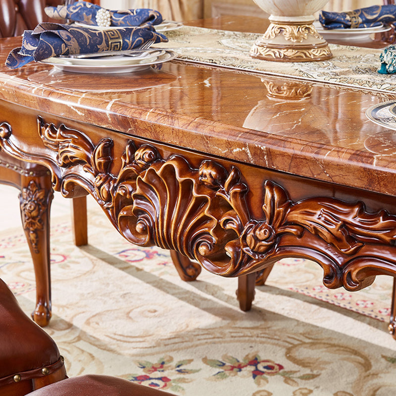 Mesa de comedor de estilo victoriano de rectángulo Tono marrón con mármol