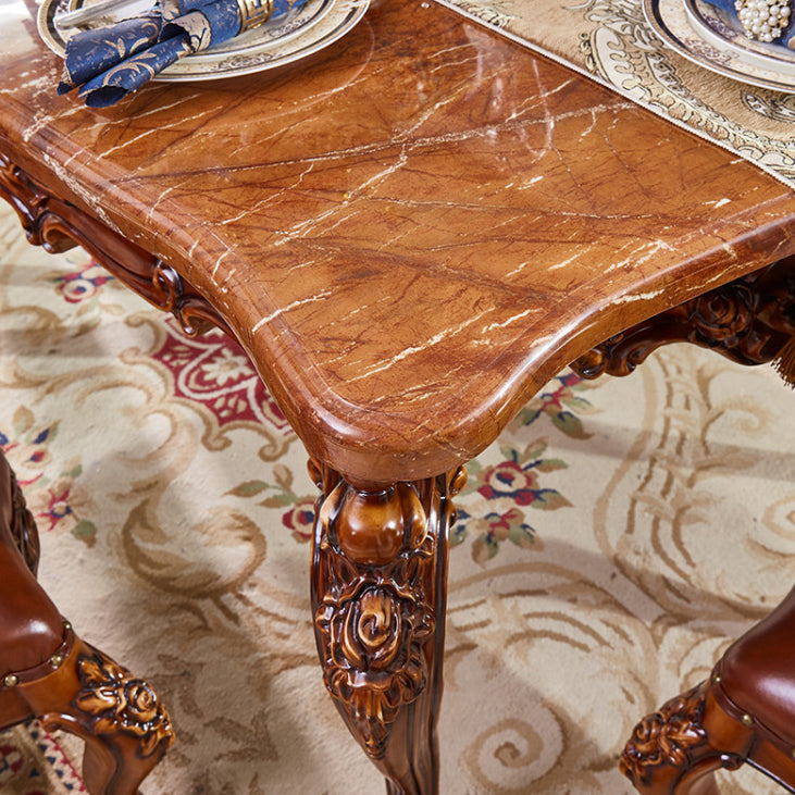 Mesa de comedor de estilo victoriano de rectángulo Tono marrón con mármol