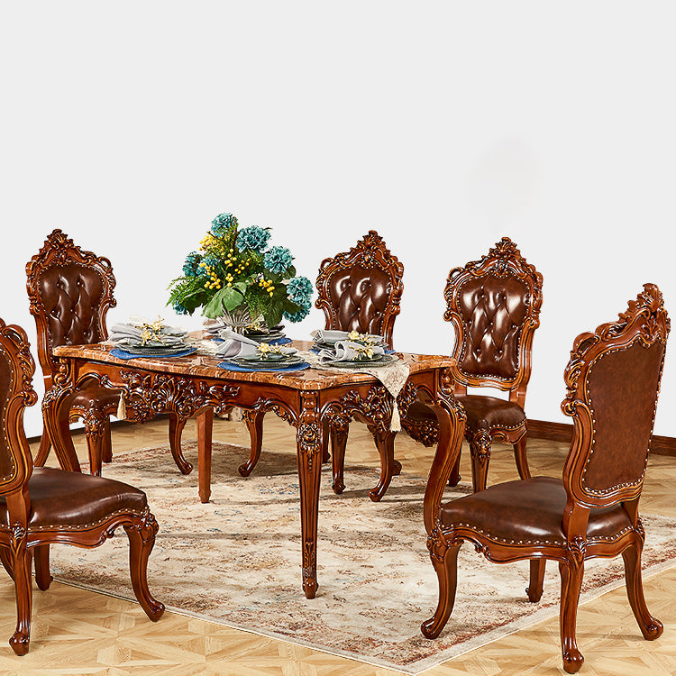 Mesa de comedor de estilo victoriano de rectángulo Tono marrón con mármol