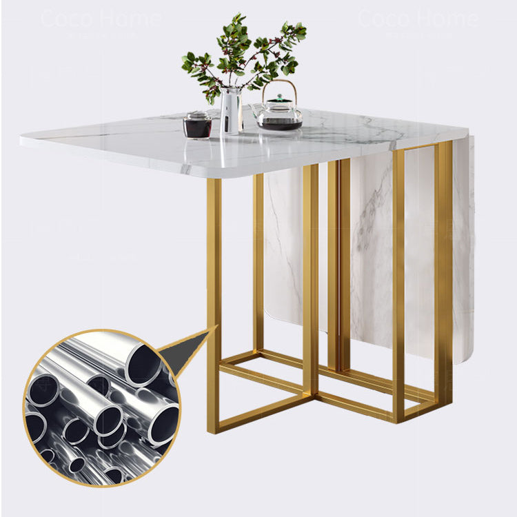 59'' Foldable Rectangle Dining Table in White Modern Extendable Table with Trestle Base