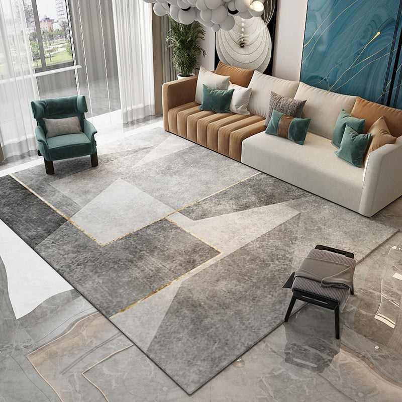 Stylish Grey Area Rug Modern Polyester Area Carpet Geometric Pattern Stain Resistant Rug for Bedroom