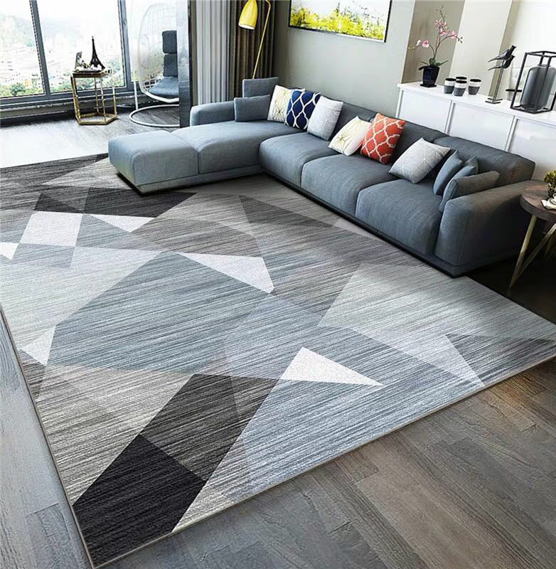 Stylish Grey Area Rug Modern Polyester Area Carpet Geometric Pattern Stain Resistant Rug for Bedroom