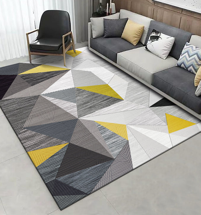 Stylish Grey Area Rug Modern Polyester Area Carpet Geometric Pattern Stain Resistant Rug for Bedroom