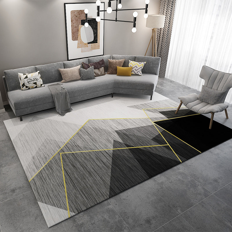 Stylish Grey Area Rug Modern Polyester Area Carpet Geometric Pattern Stain Resistant Rug for Bedroom