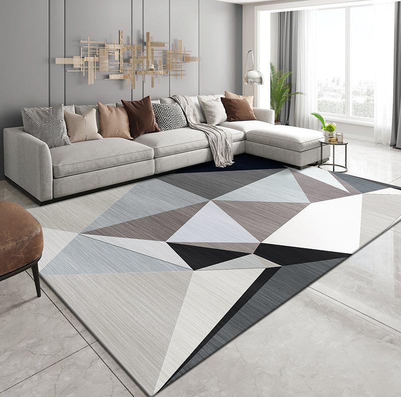 Stylish Grey Area Rug Modern Polyester Area Carpet Geometric Pattern Stain Resistant Rug for Bedroom