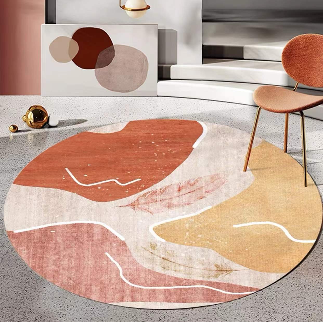 Runder nordischer Innenteppich moderner Morandi Farbe Polyester Fleckenresistent Fläche Teppich für Wohnzimmer