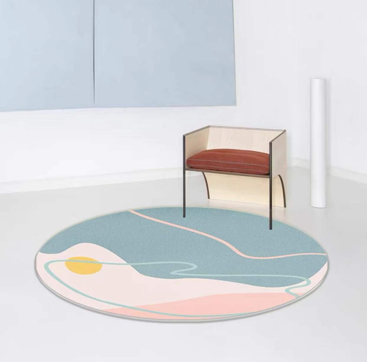 Runder nordischer Innenteppich moderner Morandi Farbe Polyester Fleckenresistent Fläche Teppich für Wohnzimmer