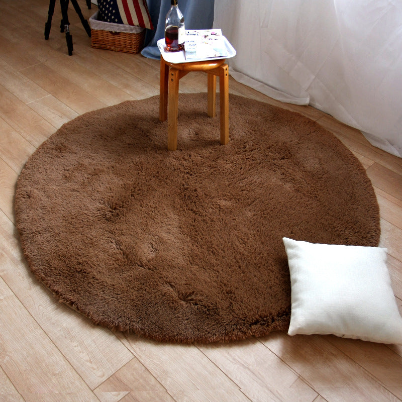 Minimalist Round Rug Simple Solid Color Carpet Polyester Shag Rug with Non-Slip Backing