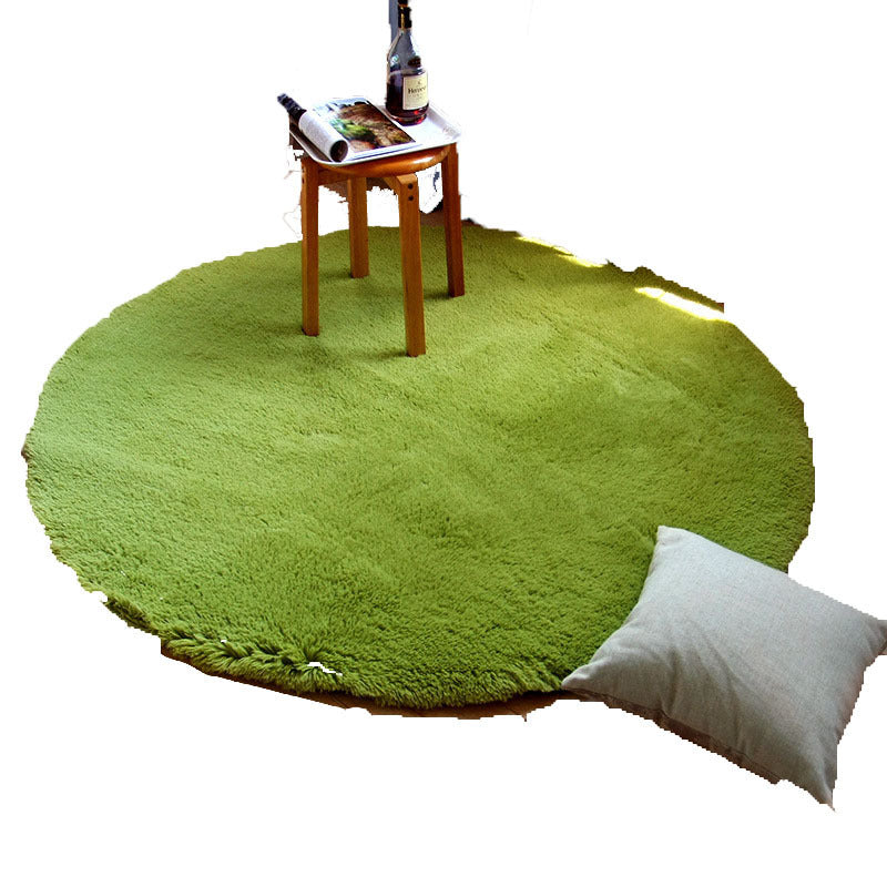 Minimalist Round Rug Simple Solid Color Carpet Polyester Shag Rug with Non-Slip Backing