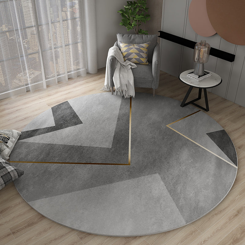 Chic Grey Area Rug Modern Polyester Area Carpet Geometric Pattern Anti-Slip Rug for Living Room