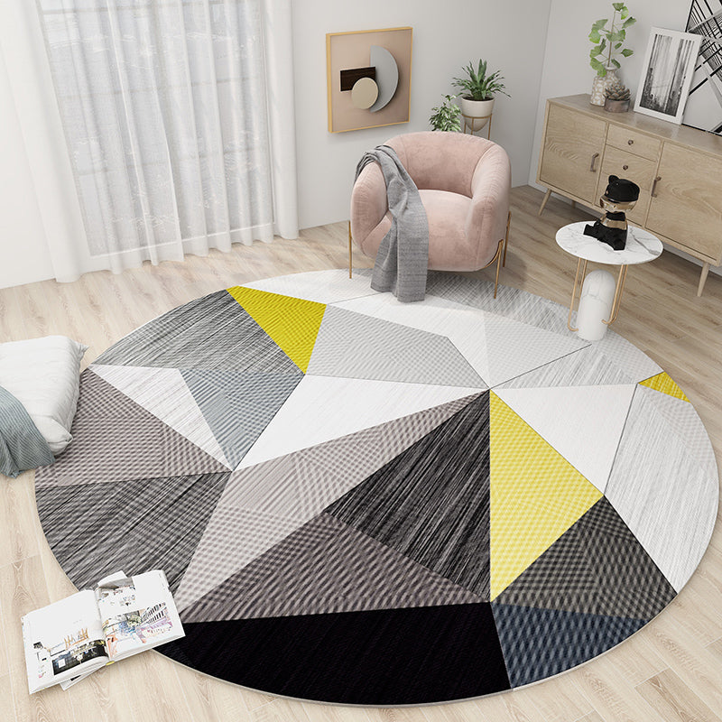 Chic Grey Area Rug Modern Polyester Area Carpet Geometric Pattern Anti-Slip Rug for Living Room