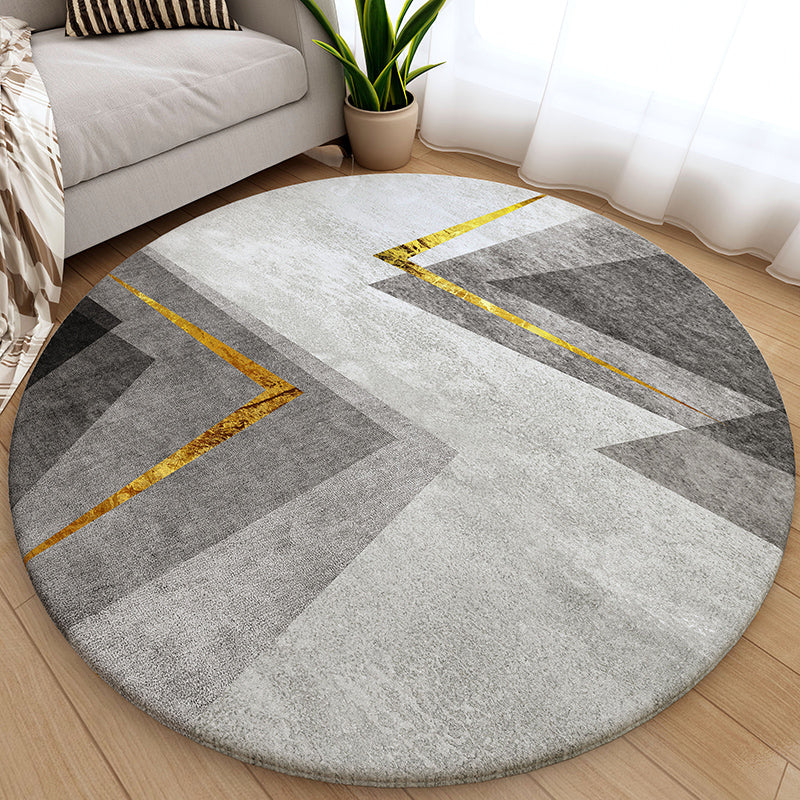 Chic Grey Area Rug Modern Polyester Area Carpet Geometric Pattern Anti-Slip Rug for Living Room