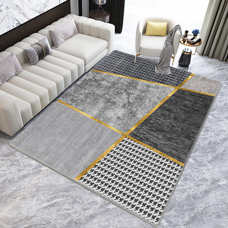 Alfombra moderna de la alfombra gris área de impresión geométrica alfombra de poliéster alfombra resistente a la mancha para decoración del hogar