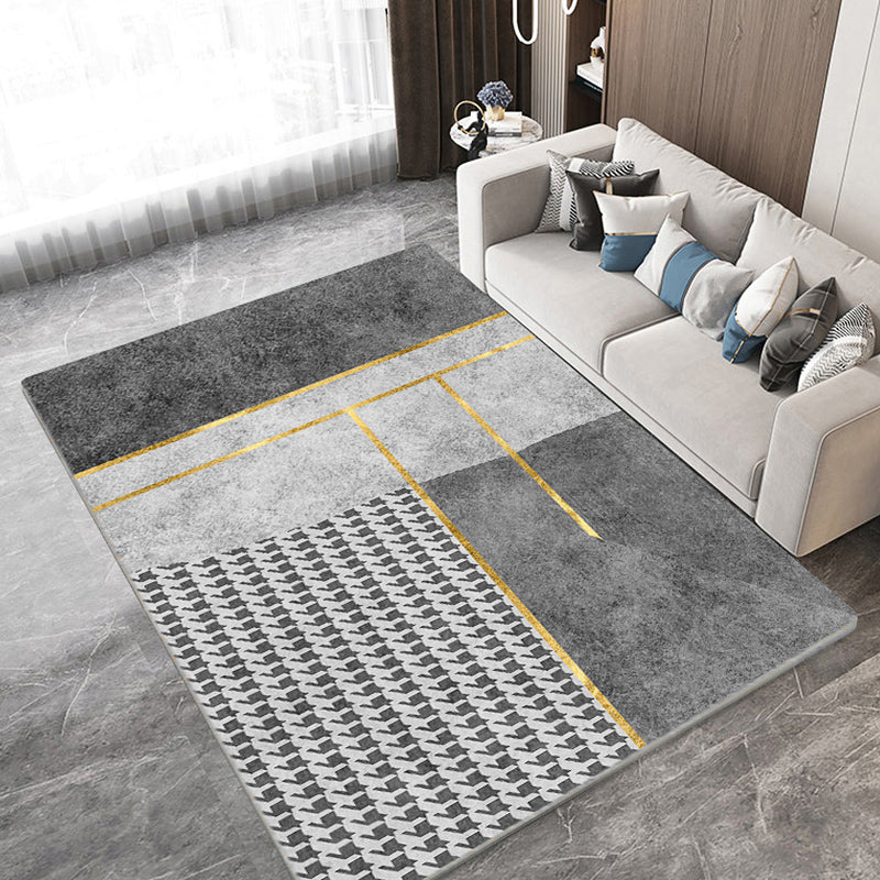 Alfombra moderna de la alfombra gris área de impresión geométrica alfombra de poliéster alfombra resistente a la mancha para decoración del hogar