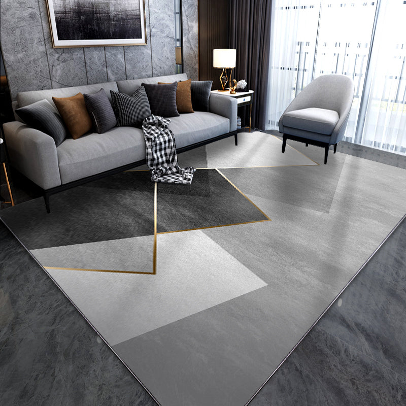Modern Geometric Pattern Rug Grey Polyester Area Rug Non-Slip Backing Area Carpet for Living Room