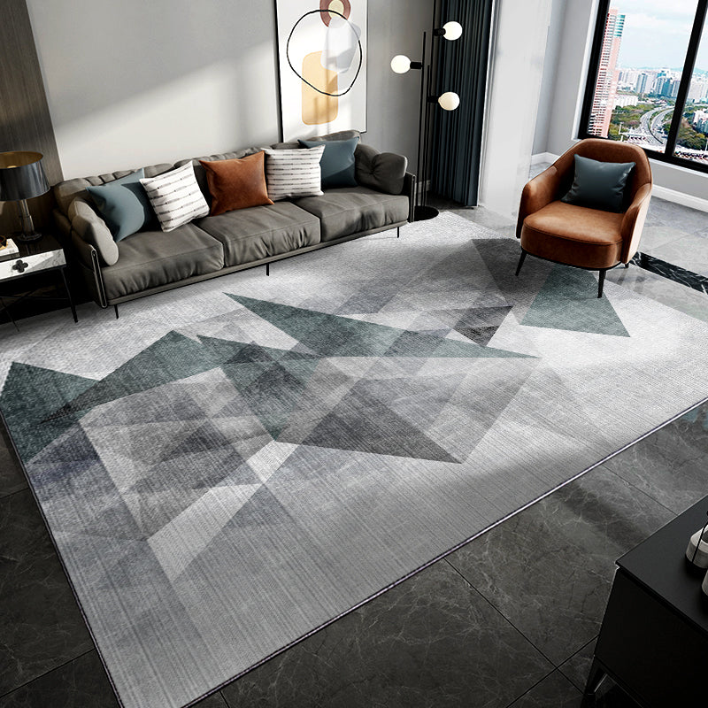 Modern Geometric Pattern Rug Grey Polyester Area Rug Non-Slip Backing Area Carpet for Living Room