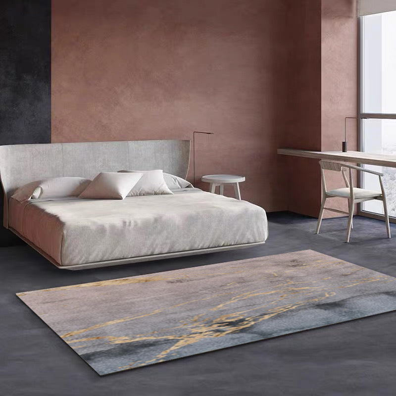 Stylish Modern Rug Grey Polyester Area Rug Geometric Pattern Non-Slip Backing Rug for Bedroom