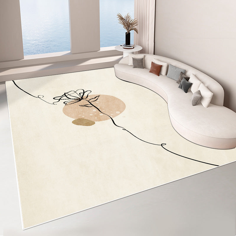 Beige Living Room Area Rug Color Block Polyester Area Carpet Non-Slip Backing Area Rug