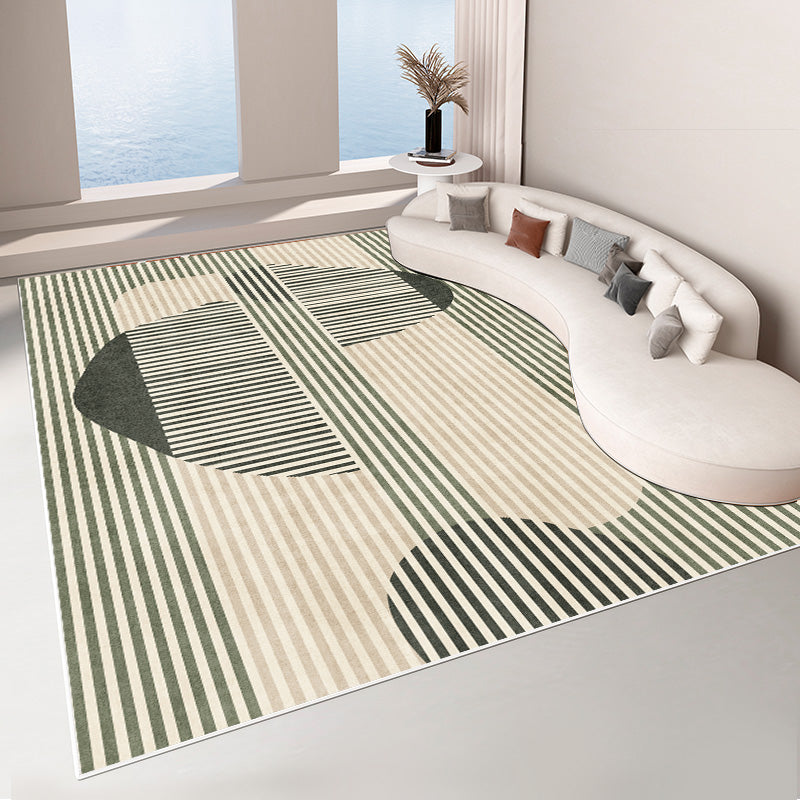Beige Living Room Area Rug Color Block Polyester Area Carpet Non-Slip Backing Area Rug
