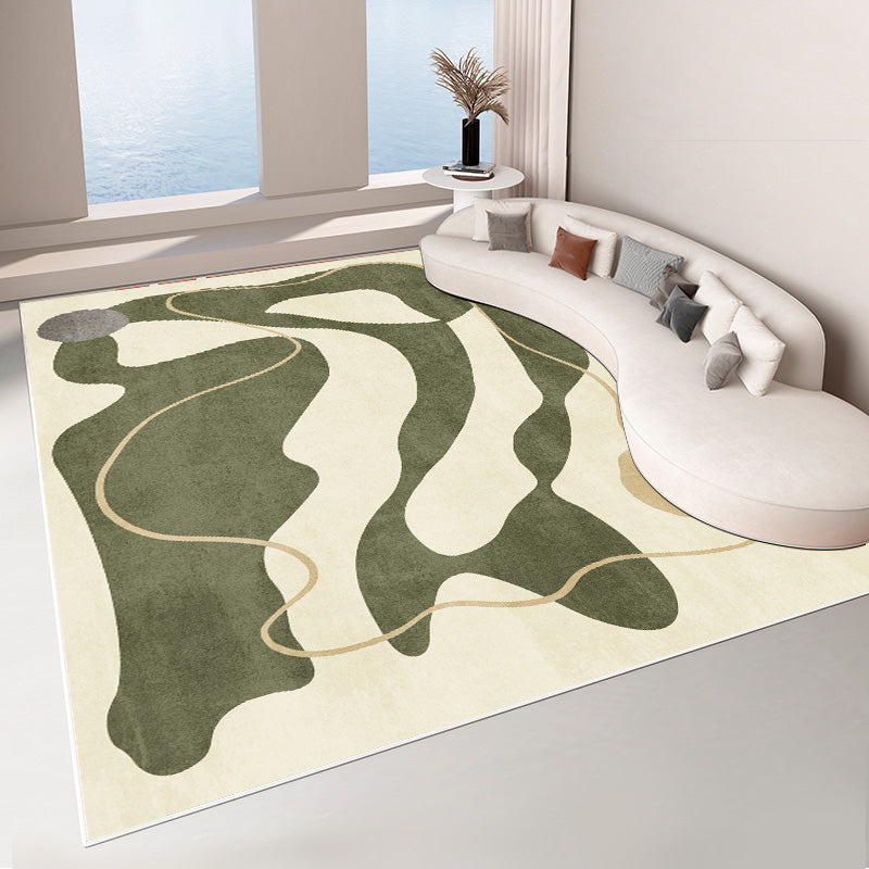 Beige Living Room Area Rug Color Block Polyester Area Carpet Non-Slip Backing Area Rug