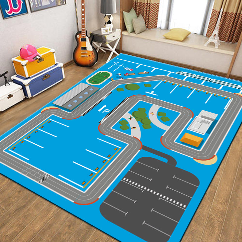 Fancy Modern Area Rug Track Pattern Polyester Area Carpet Stain Resistant Rug for Home Decor