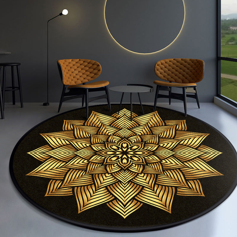Black Modern Area Rug Polyester Flower Pattern Area Carpet Stain Resistant Rug for Home Decor