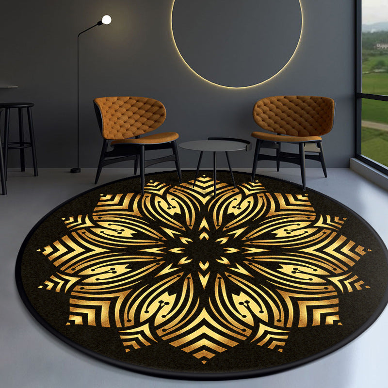 Black Modern Area Rug Polyester Flower Pattern Area Carpet Stain Resistant Rug for Home Decor