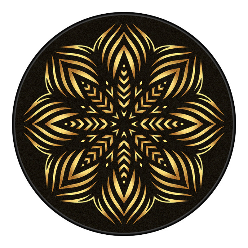 Black Modern Area Rug Polyester Flower Pattern Area Carpet Stain Resistant Rug for Home Decor