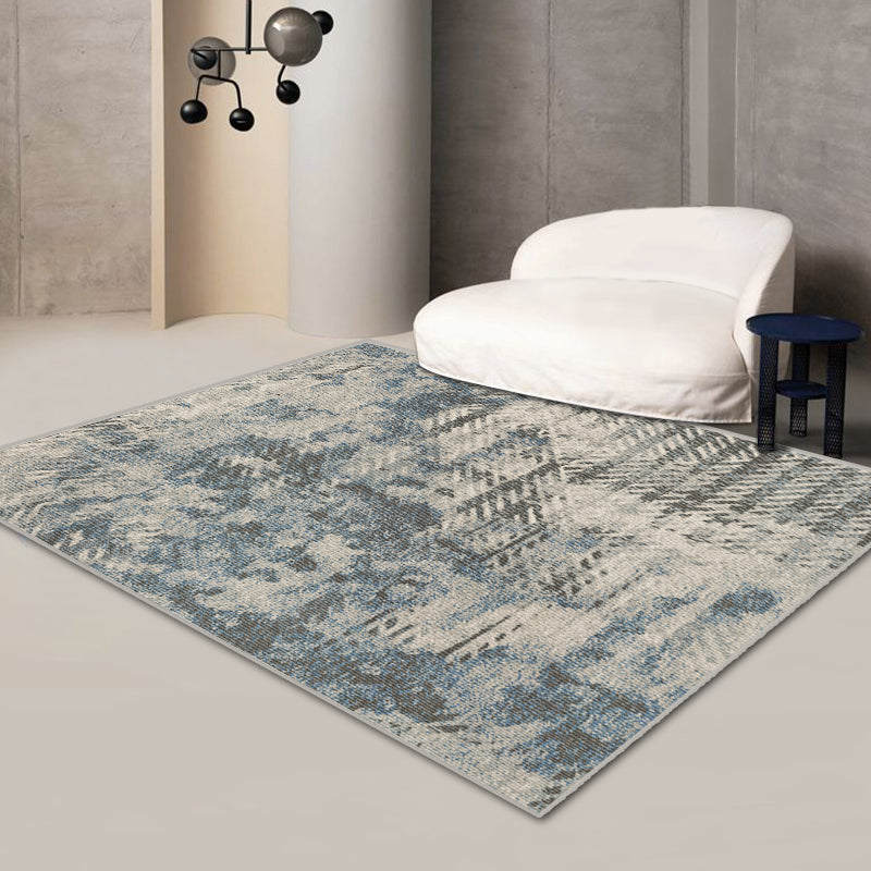 Blue Modern Carpet Tie-Dye Pattern Polyester Area Rug Non-Slip Backing Rug for Living Room