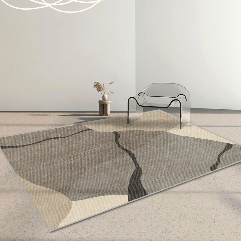 Modern Living Room Area Rug Brown Color Block Area Carpet Polyester Anti-Slip Area Rug