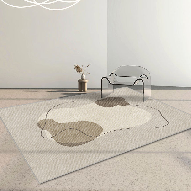 Modern Living Room Area Rug Brown Color Block Area Carpet Polyester Anti-Slip Area Rug