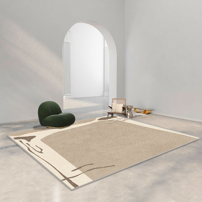 Modern Living Room Area Rug Brown Color Block Area Carpet Polyester Anti-Slip Area Rug
