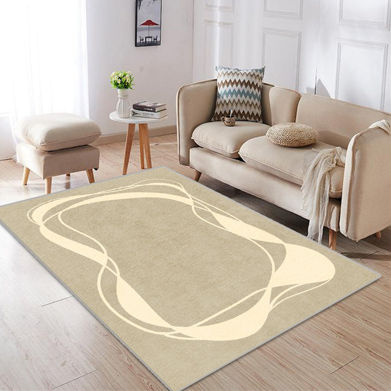 Modern Living Room Area Rug Brown Color Block Area Carpet Polyester Anti-Slip Area Rug