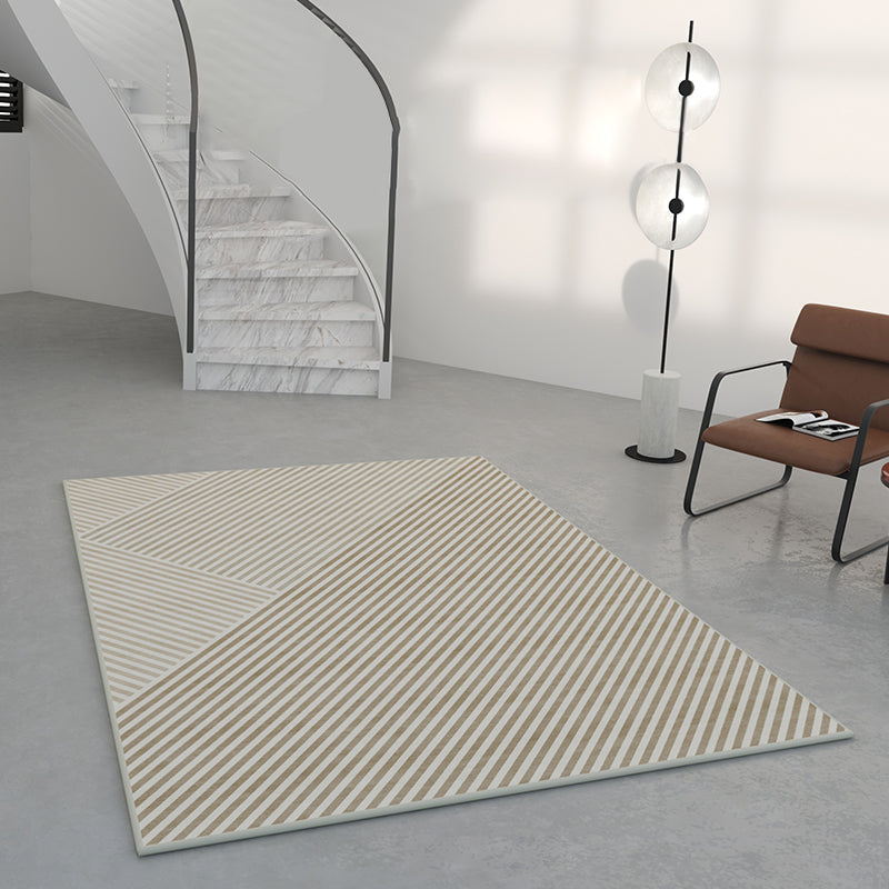 Khaki Modern Area Rug Stripe Pattern Polyester Area Carpet Anti-Slip Washable Rug for Home Decor
