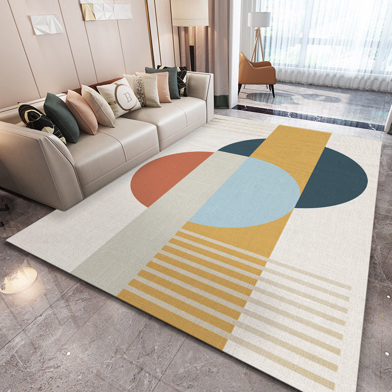 Leisure Contrast Panel Rug Trendy Polyester Area Rug Non-Slip Backing Rug for Living Room