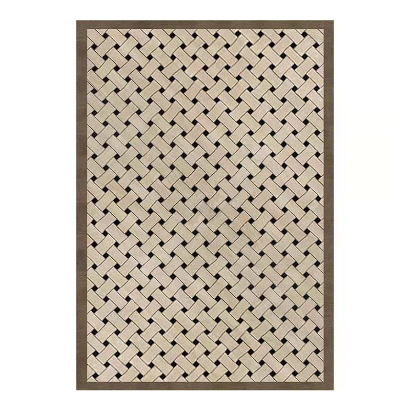 Stylish Plaid Pattern Area Rug Brown Polyester Area Carpet Stain Resistant Rug for Home Decor