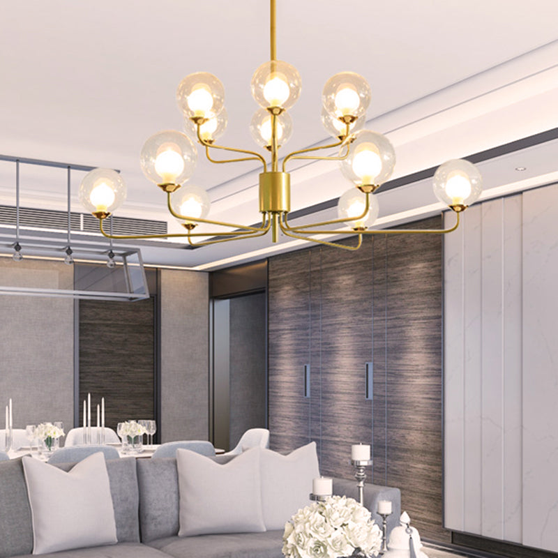 2-Tier Ball Clear Glass Chandelier with Radial Design Contemporary 8/12/18 Lights Black/Gold Hanging Light Fixture