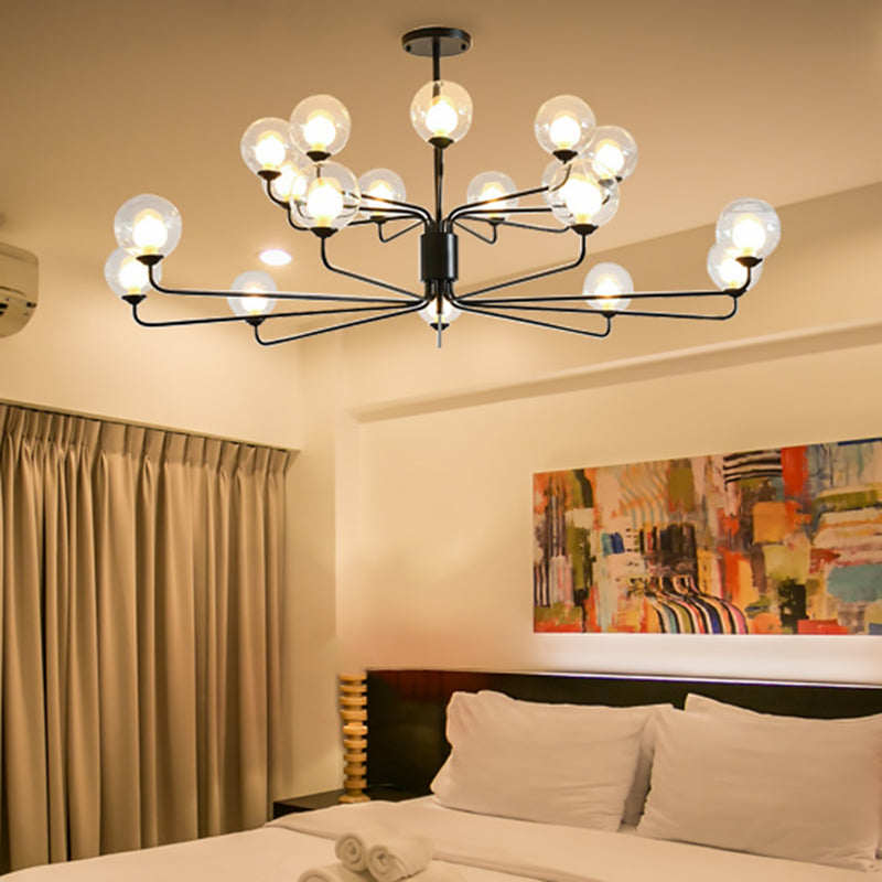 2-Tier Ball Clear Glass Chandelier with Radial Design Contemporary 8/12/18 Lights Black/Gold Hanging Light Fixture