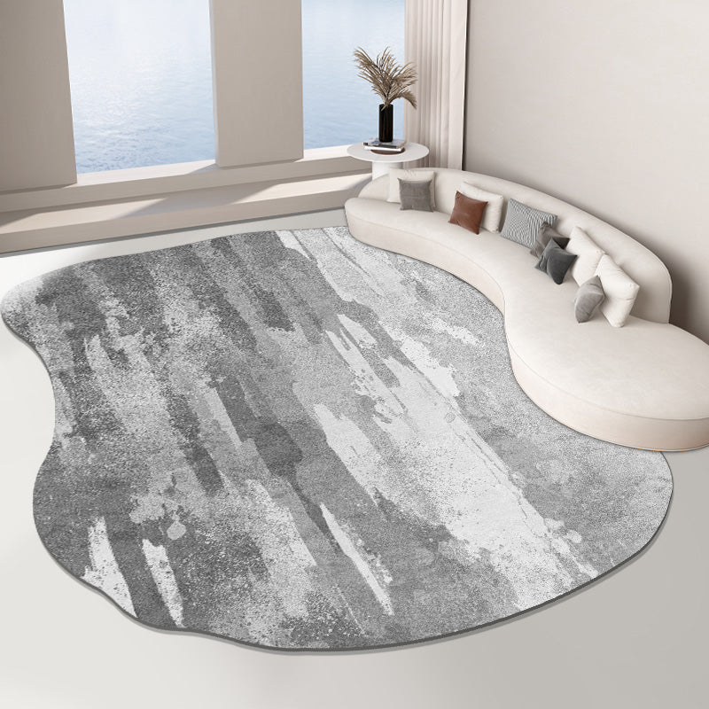 Fancy Grey Area Rug Modern Polyester Area Carpet Tie-Dye Pattern Stain Resistant Rug for Home Decor