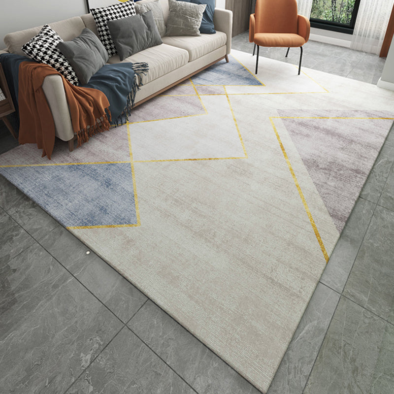 Modern Grey Area Carpet Geometric Pattern Polyester Area Rug Stain Resistant Rug for Living Room