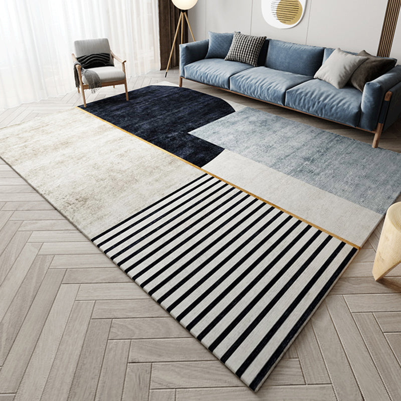 Modern Grey Area Carpet Geometric Pattern Polyester Area Rug Stain Resistant Rug for Living Room