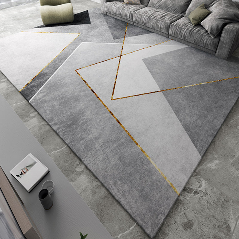 Modern Grey Area Carpet Geometric Pattern Polyester Area Rug Stain Resistant Rug for Living Room