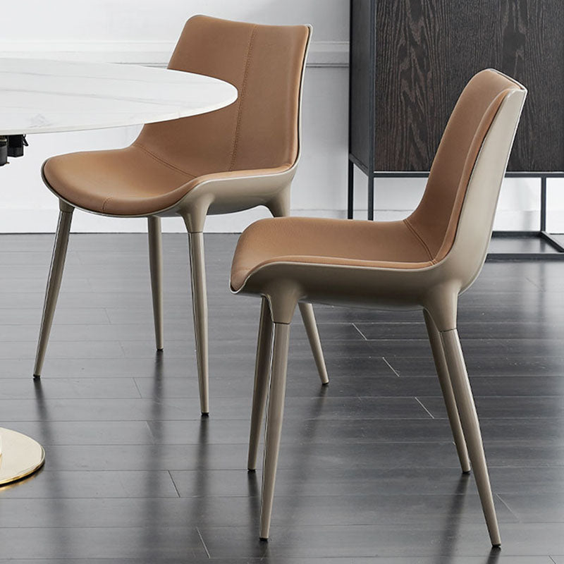 Silla de comedor de metal de estilo moderno, sillas auxiliares sin brazos para cocina (juego de 2)