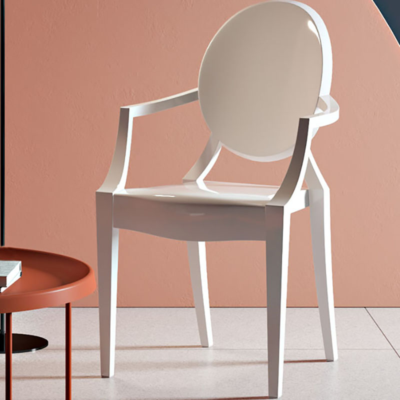 Sillón de comedor de plástico de estilo nórdico, silla lateral de comedor con respaldo abierto para uso doméstico