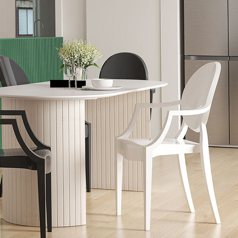 Sillón de comedor de plástico de estilo nórdico, silla lateral de comedor con respaldo abierto para uso doméstico