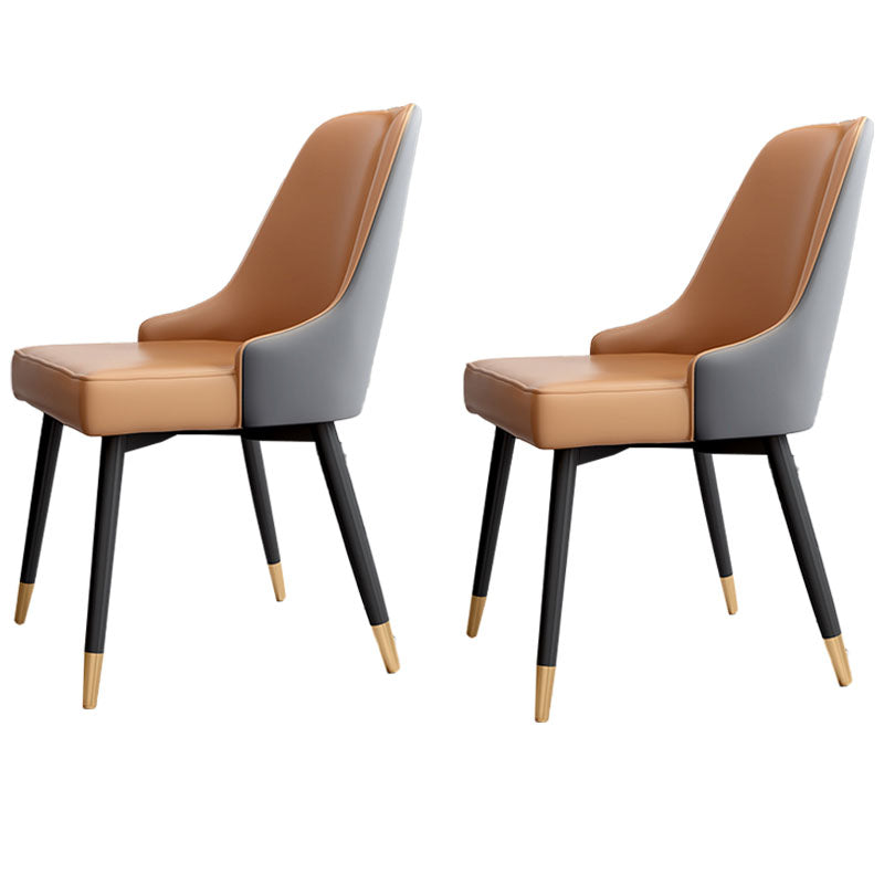 Sillas sin brazos de comedor de metal Glam, sillas Parsons de comedor de cuero PU para restaurante