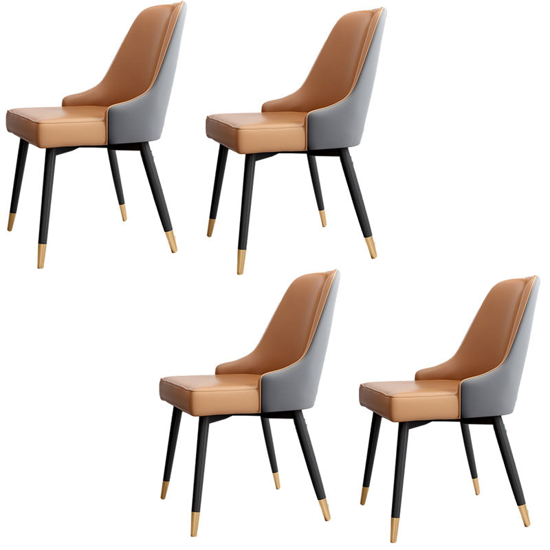 Sillas sin brazos de comedor de metal Glam, sillas Parsons de comedor de cuero PU para restaurante