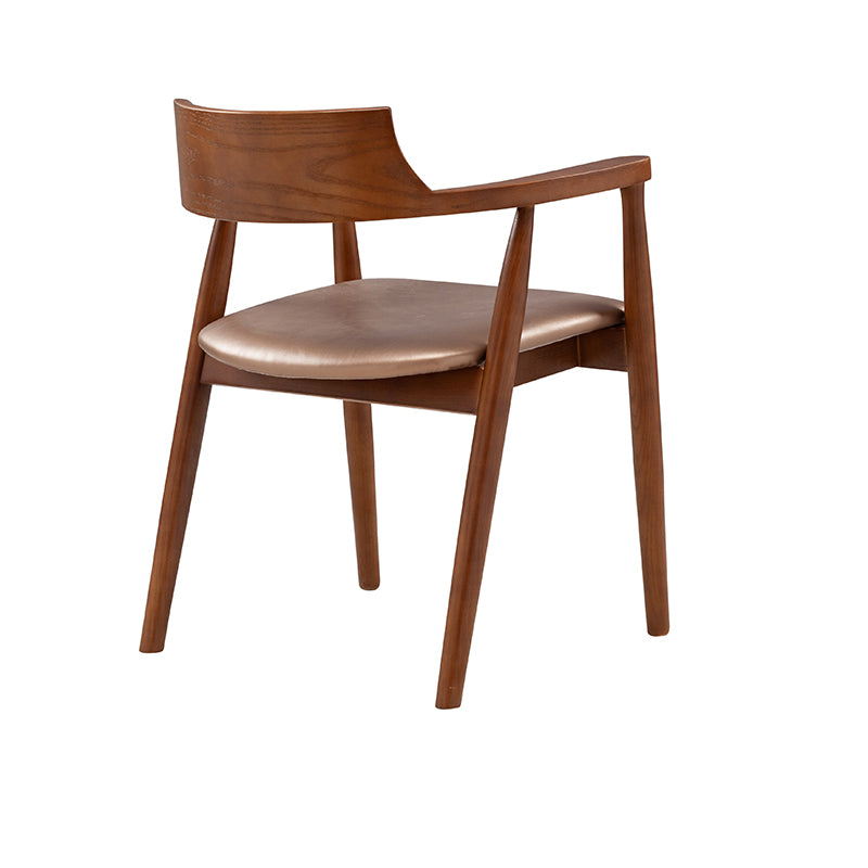 Silla de comedor de cuero contemporánea con respaldo abierto de madera