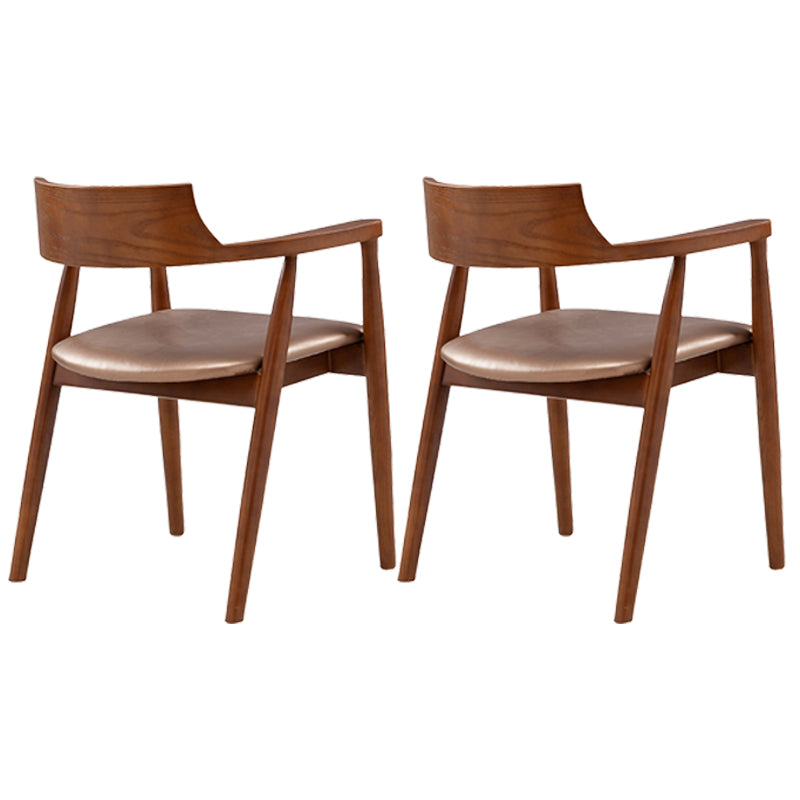 Silla de comedor de cuero contemporánea con respaldo abierto de madera